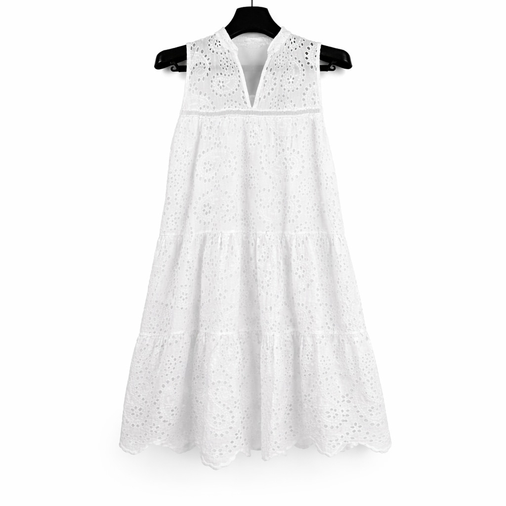 Cotton Eyelet Made In Italy Sleeveless Tiered Dress Sz L Coastal Cottagecore